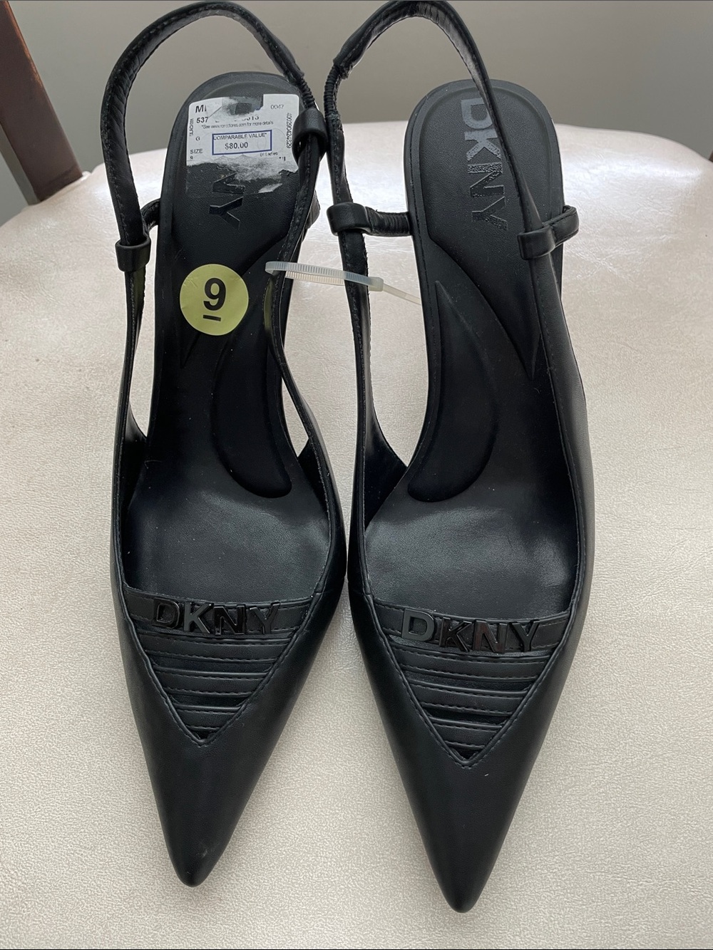 DKNY Black Pointed Slingback Pumps with Logo Accent